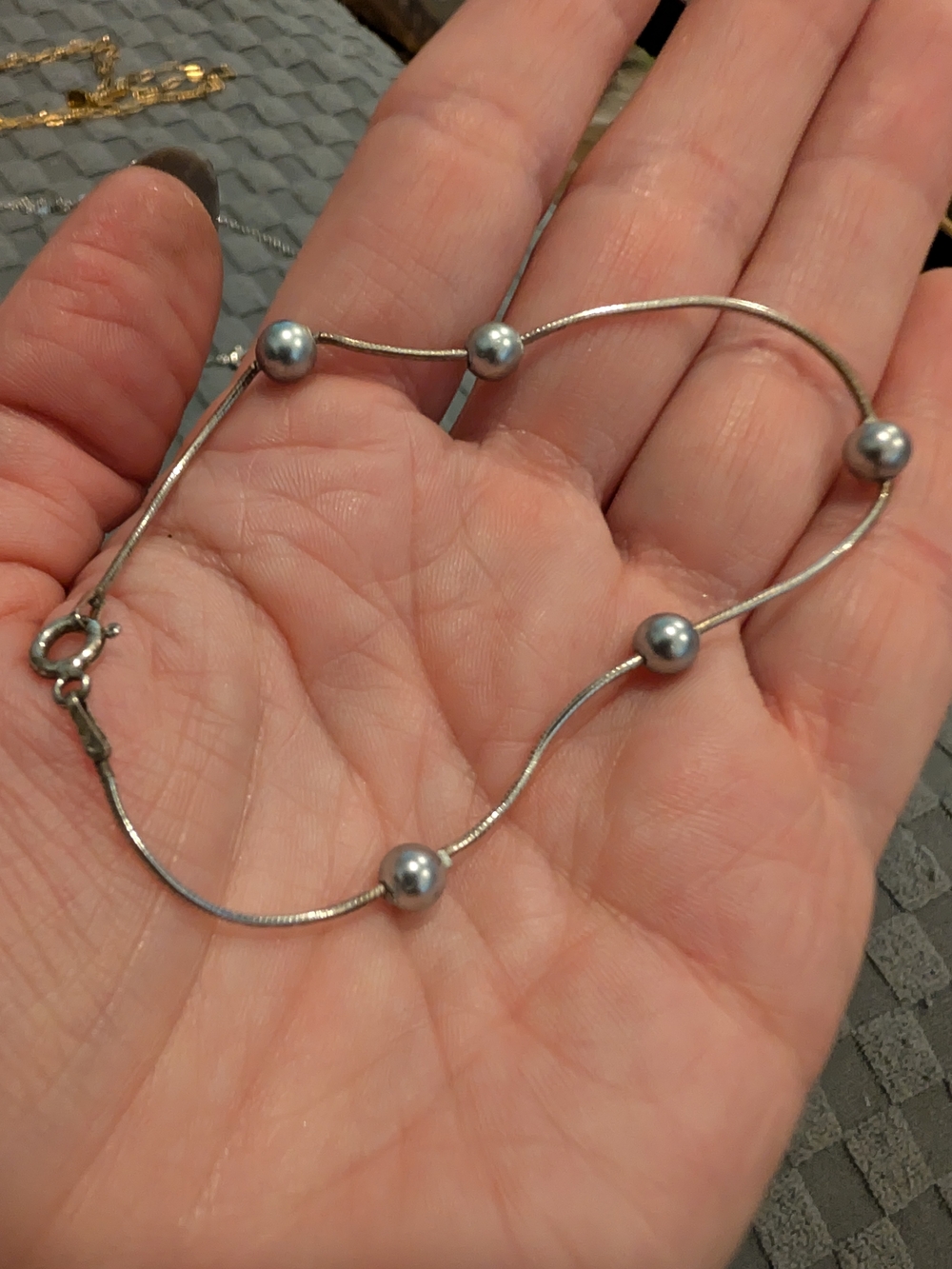 Sterling Silver Beaded Wave Bracelet - Silver